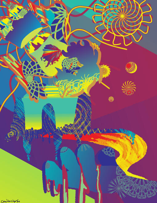 Psychedelic poster using a limited color palette.